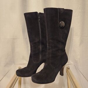 Franco Sarto Black Suede Heeled Boots